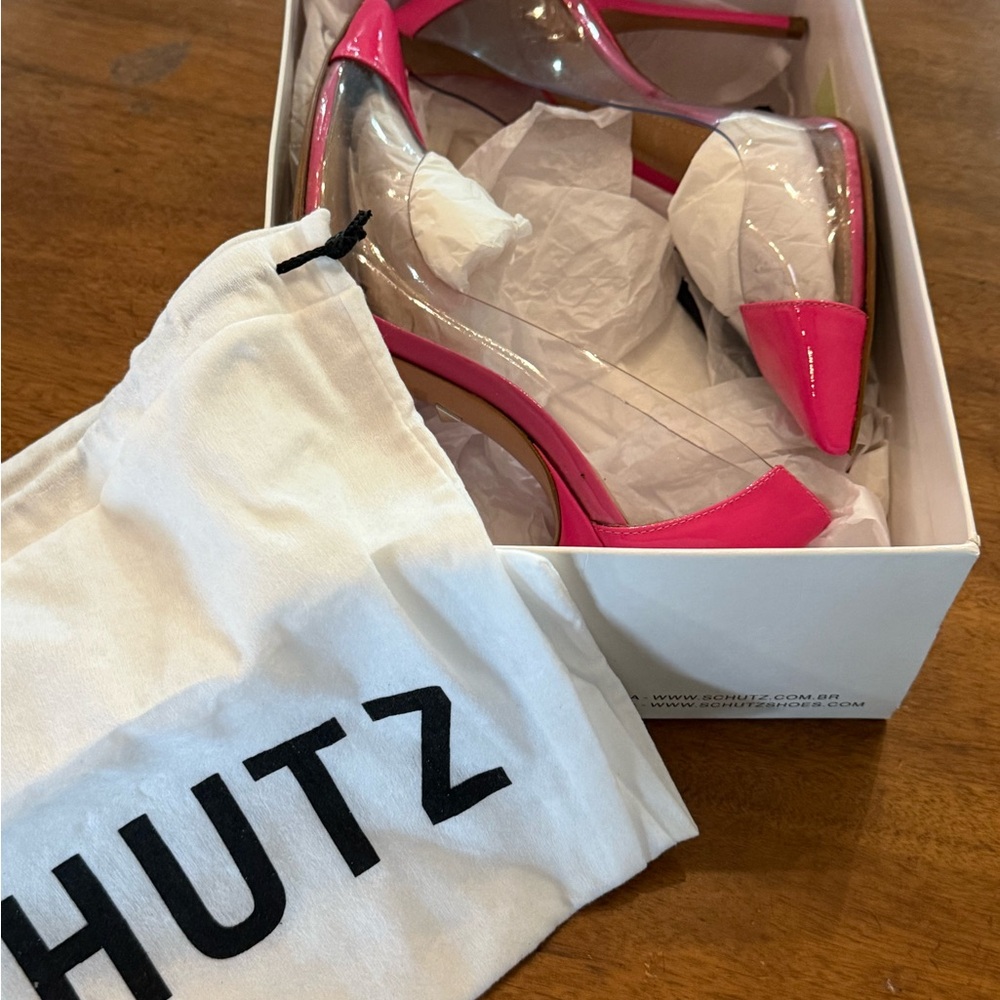 SCHUTZ Hot Pink and Clear Pointed Stiletto Pumps LIKE NEW WORN ONCE - Picture 7 of 8